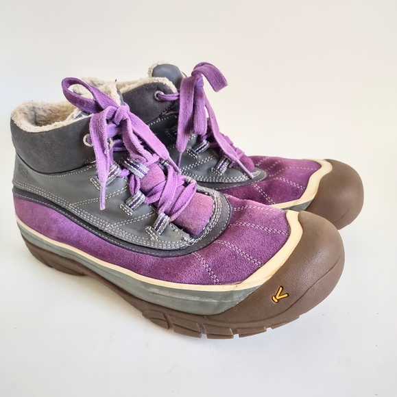 Keen Big Kids Purple Gray Suede Round Toe Casual Lace Up Ankle Winter Snow Boot - Picture 3 of 11